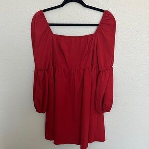 Red Square-Neck Babydoll Dress